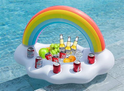 Jasonwell Inflatable Rainbow Cloud Drink Holder Floating Beverage Salad Fruit Serving Bar Pool ...