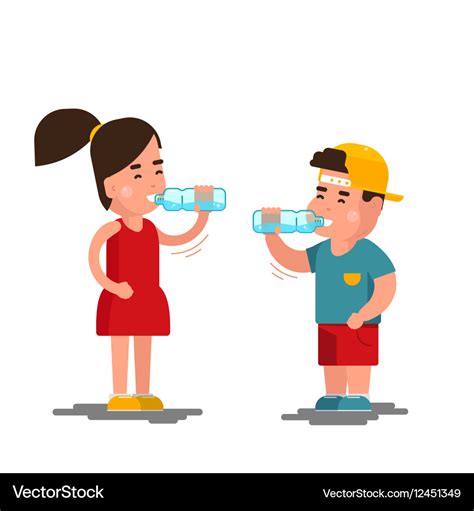 Little boy and girl drinks water kids drinking Vector Image