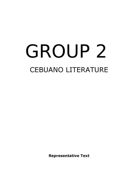 Cebuano Literature - GROUP 2 CEBUANO LITERATURE Representative Text -It ...