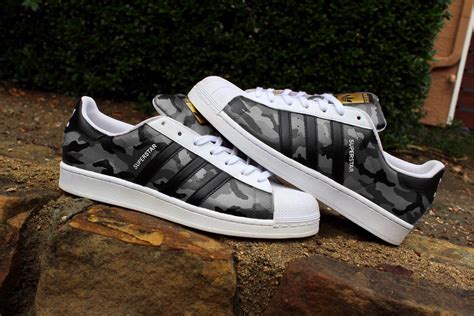 Grey camo custom on Adidas Superstar available @ www.LevelsCustoms.com ...