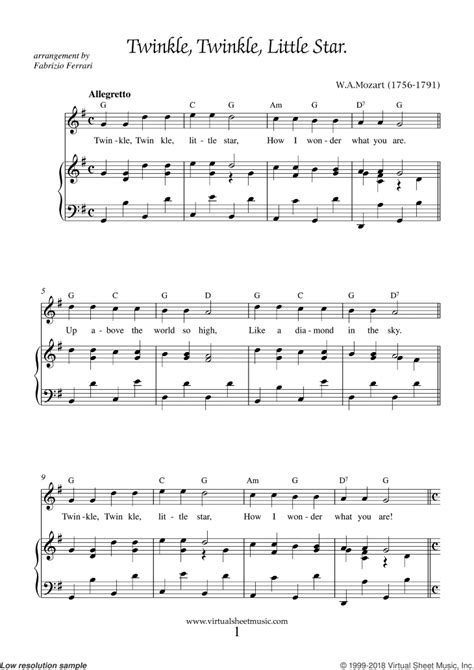 Twinkle, Twinkle, Little Star sheet music for piano, voice or other ...