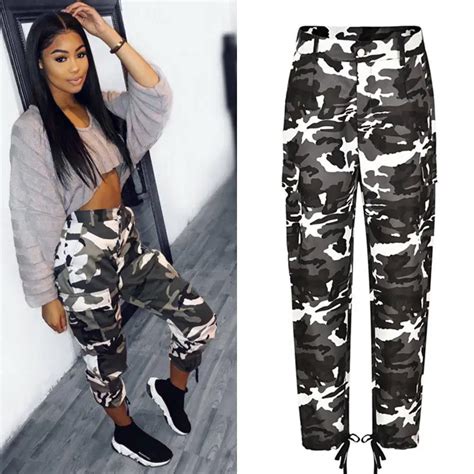 New Women Ladies Fashion Casual Pants Camo Cargo Trousers Pants Army Camouflage Long Pants Plus ...