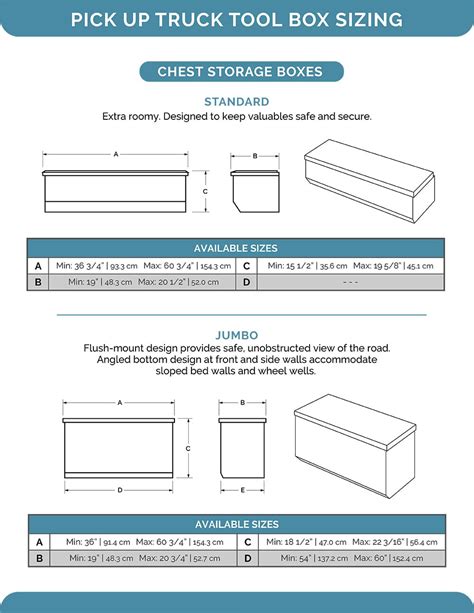 Pickup Tool Box and Storage Box Sizes and Dimensions (Illustrations)