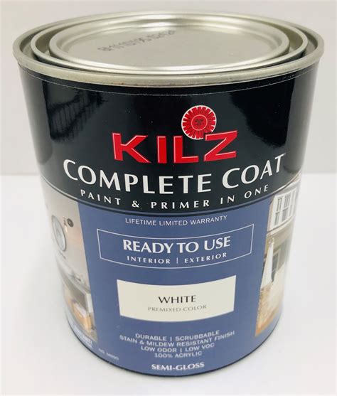 KILZ Complete Semi-Gloss Coat Paint & Primer in One, White, 1 Quart ...