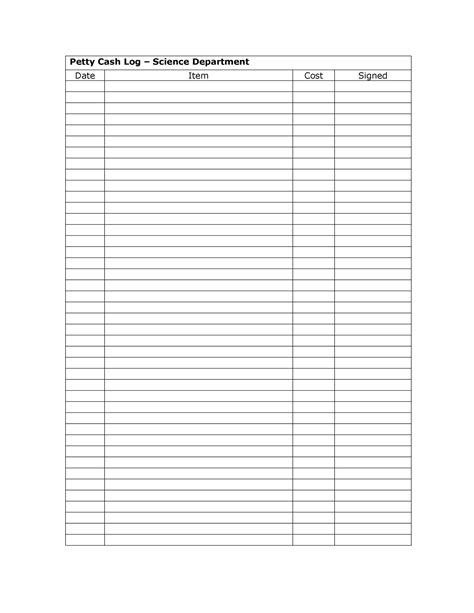 Petty Cash Log Template Printable - Printable Templates