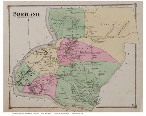 Portland, Connecticut 1874 Old Town Map Reprint - Middlesex Co. - OLD MAPS