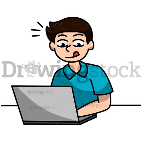 Concentrated Man Typing On His Laptop Vector Cartoon Drawing Image - drawingstock.com