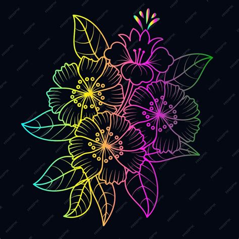 Premium Vector | Rainbow color line art floral vector illustration ...