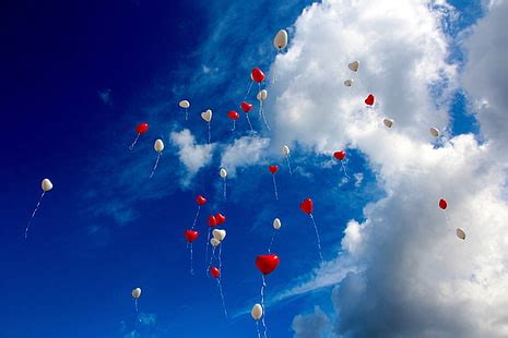 HD wallpaper: two red heart balloons, love, sky, lightness, positive emotion | Wallpaper Flare