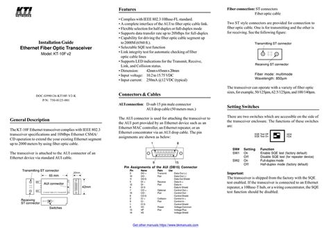 KTI NETWORKS KT-10F V2 INSTALLATION MANUAL Pdf Download | ManualsLib