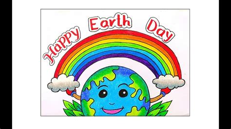 a happy earth day card with a rainbow