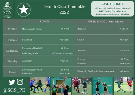 Our Term 5 club timetable is... - Skegness Grammar School PE