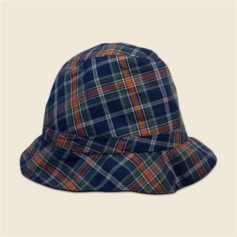 Reversible Bucket Hat - Navy/Plaid