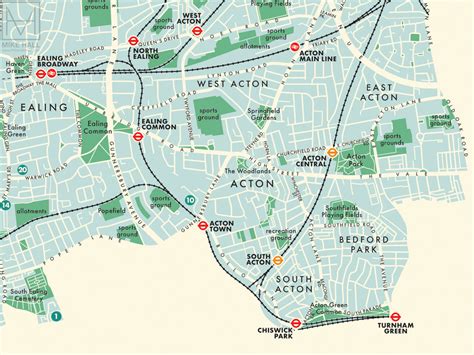 Ealing (London borough) retro map giclee print – Mike Hall Maps ...