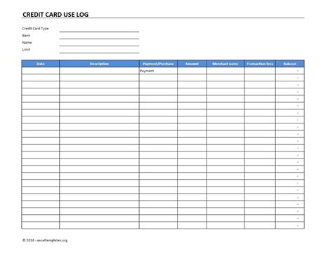 Credit Card Use Log Template Excel Templates Excel Spreadsheets ...