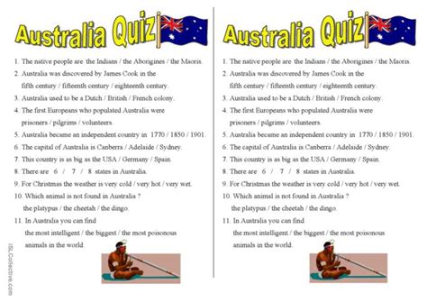 Australia quiz: English ESL worksheets pdf & doc