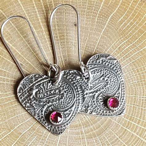 Ruby Earrings Heart Earrings Valentines Gift Sterling Silver | Etsy