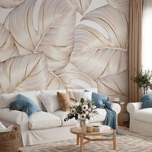 Tropical Leaf Wallpaper, Peel and Stick Tropical Wall Mural, Leaf ...