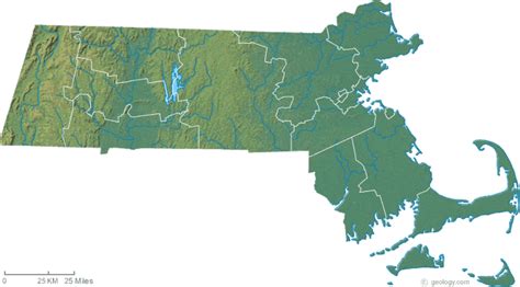 Massachusetts Physical Map and Massachusetts Topographic Map