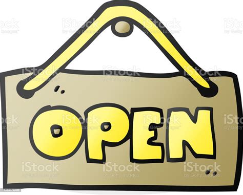 Freehand Drawn Cartoon Open Shop Sign Stock Illustration - Download Image Now - Art, Art Product ...