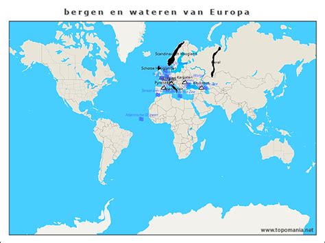 Topografie bergen en wateren van Europa | www.topomania.net