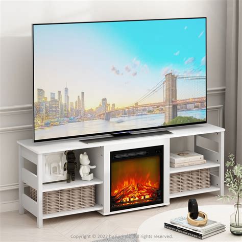 Furinno Classic 70 Inch TV Stand with Fireplace, White Emboss - Walmart.com