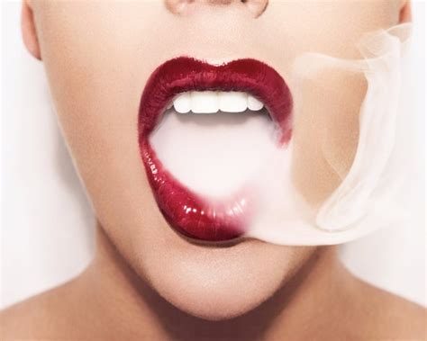 Photo Red Gloss Lips Smoking Beauty Art Print by ICandyPhotos