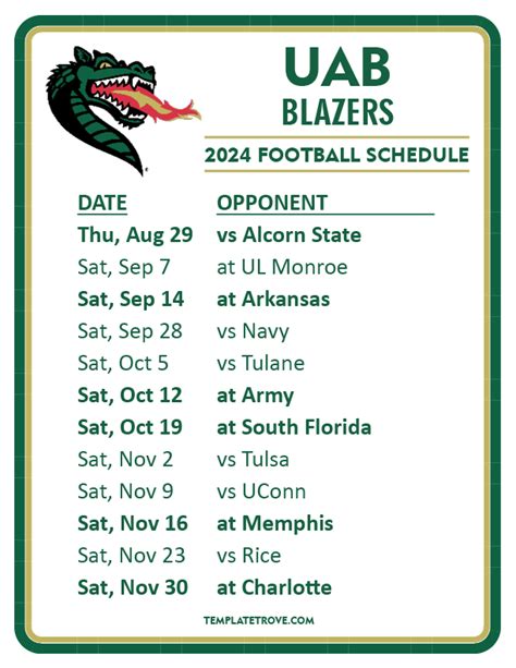 Printable 2024 UAB Blazers Football Schedule