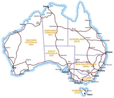 Map of Australian Highways Holiday Destinations