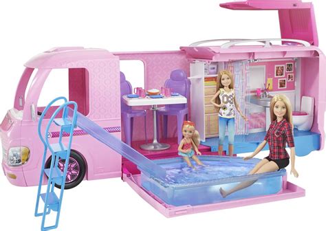 Barbie Camper Playset With Barbie Accessories, Pool And Furniture ...