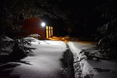 Mountain Hut in Winter Evening Scene Stock Photo - Image of frost, cold ...