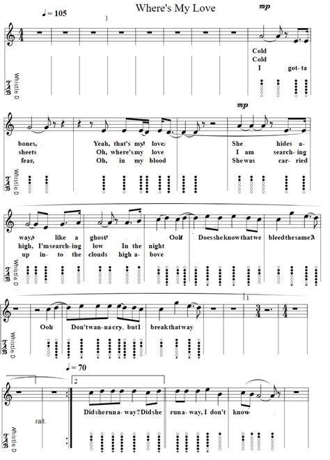 syml where's my love sheet music and letter notes - Irish folk songs