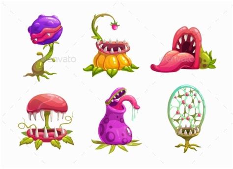 Monster Scary Predator Plants Set Illustration | Plant cartoon, Flower ...