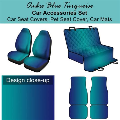 Ombre Blue Turquoise Car Accessories Set 2 Car Seat Covers 1 | Etsy