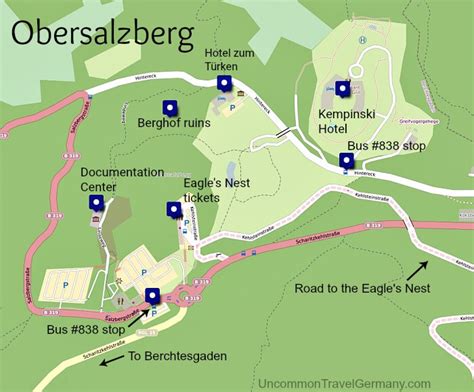 Map of the Obersalzberg near Berchtesgaden, showing bus stops | Germany ...