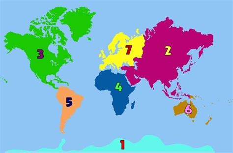 numbered continents | World map continents, Map of continents ...