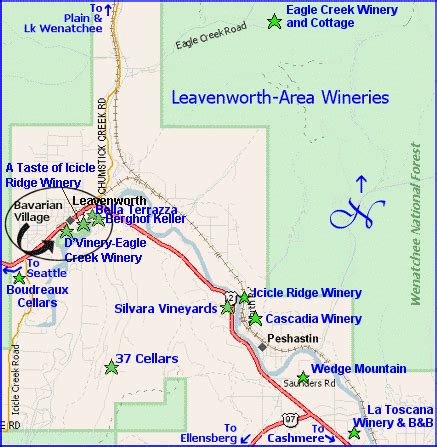 Map and information for Leavenworth, WA's wineries, wine shops and tasting rooms, tour guides ...