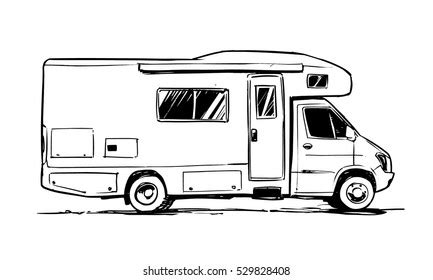 RV Drawing, Camper Drawing, Class C Motorhome, Campervan, RV, Camping ...