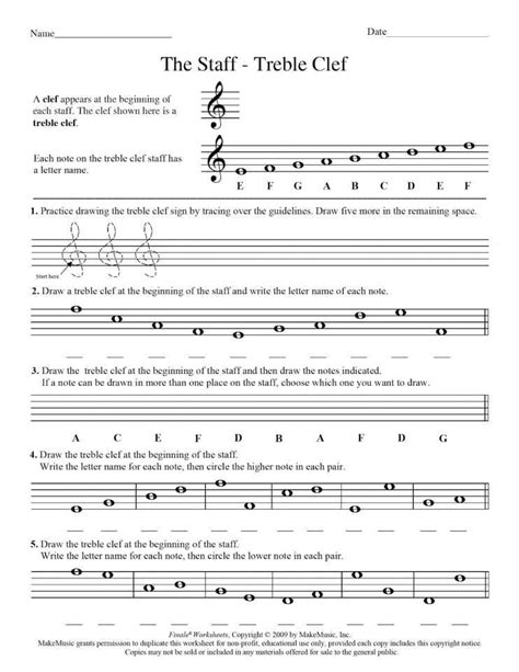 Treble Clef Worksheet - Printable Word Searches