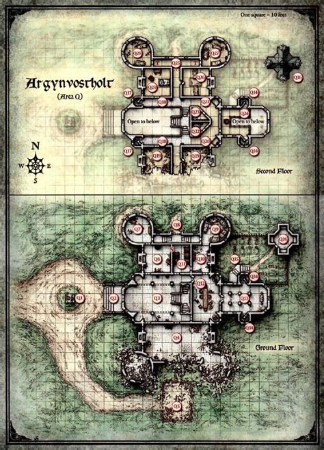 Curse of Strahd - Map of Argynvostholt - Lower Levels | Maps | Pinterest | Building map, Fantasy ...