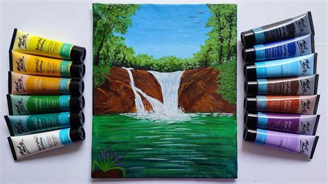 Waterfall painting | Acrylic painting | Painting | Step by step #6 ...