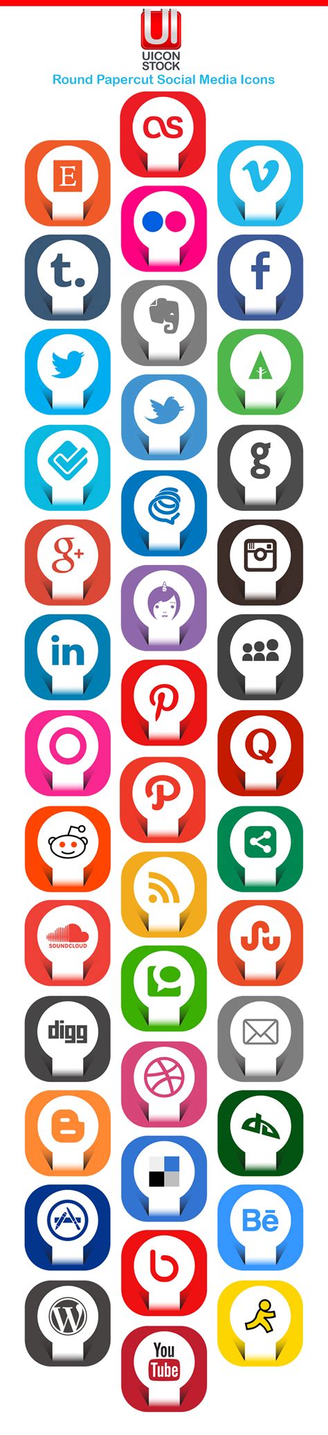 Round Papercut Social Media Icons (Ai & Pngs)