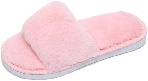 Girls Fuzzy Slippers Soft Plush Open Toe Fluffy Toddler House Slippers ...