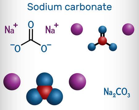 Sodium carbonate, Na2CO3, natrium carbonate, washing soda, soda ash molecule. It is disodium ...