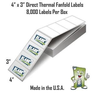 8000 Fanfold 4" x 3" Direct Thermal Labels. Shipping / Barcode Labels ...