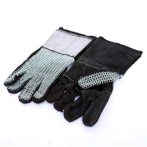 Medieval Suede Leather Glove with 18G Plate Steel Chainmail