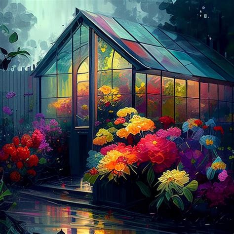 Premium AI Image | A painting of a house with flowers in the garden.