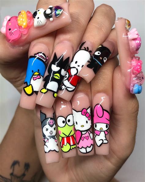 SANRIO NAILS💖 handpainted! | Hello kitty nails, Kawaii nails, Long ...