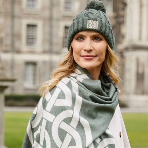 Book of Kells Knit Bobble Hat In Thyme Green | Keilys Irish Gifts