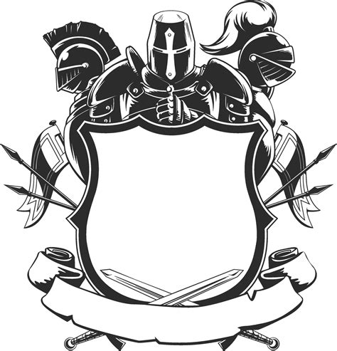 Knight Shield Silhouette Coat of Arm Crest Ornament Black Illustration 2143961 Vector Art at ...